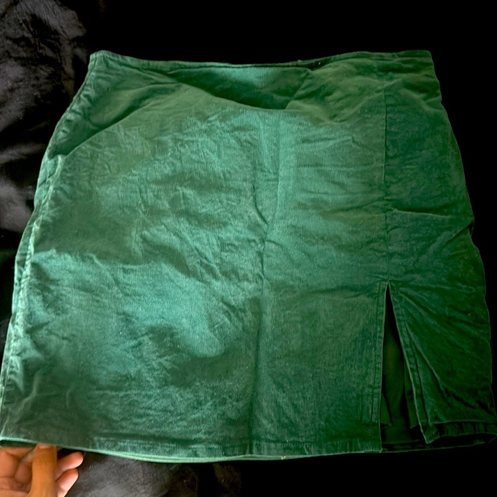 Velvet green mini skirt
